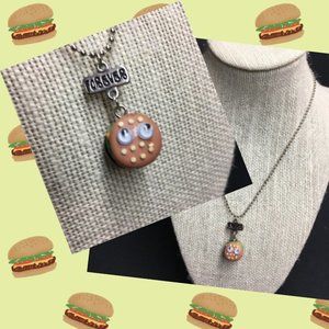 FOREVER Hamburger Necklace Silver Ball Chain Googly Eyes Best Friends BFF